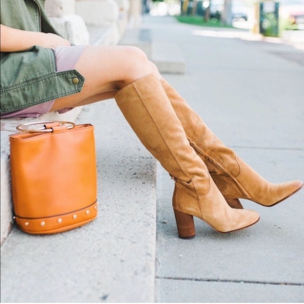 .NEW Sam Edelman Victoria Tall Suede Boot Golden Caramel Brown 0871